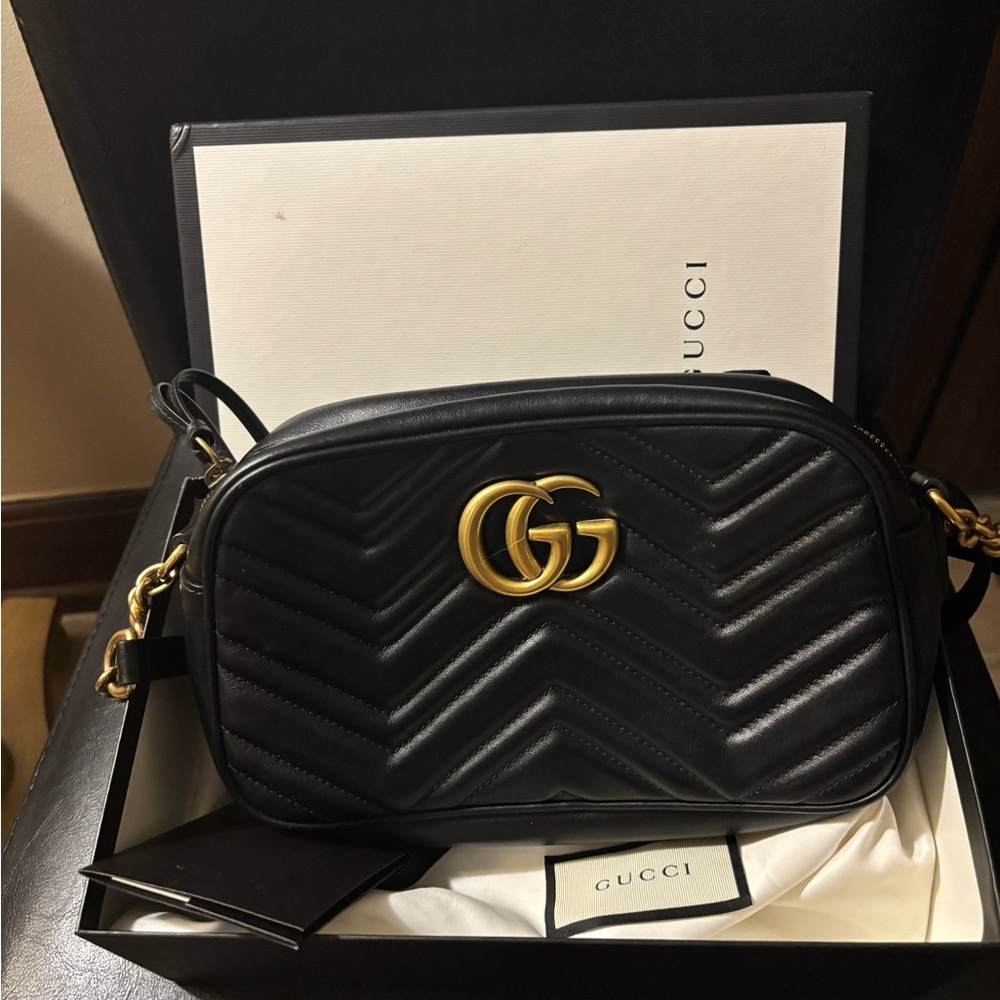 Gucci Black Chevron Crossbody Bag